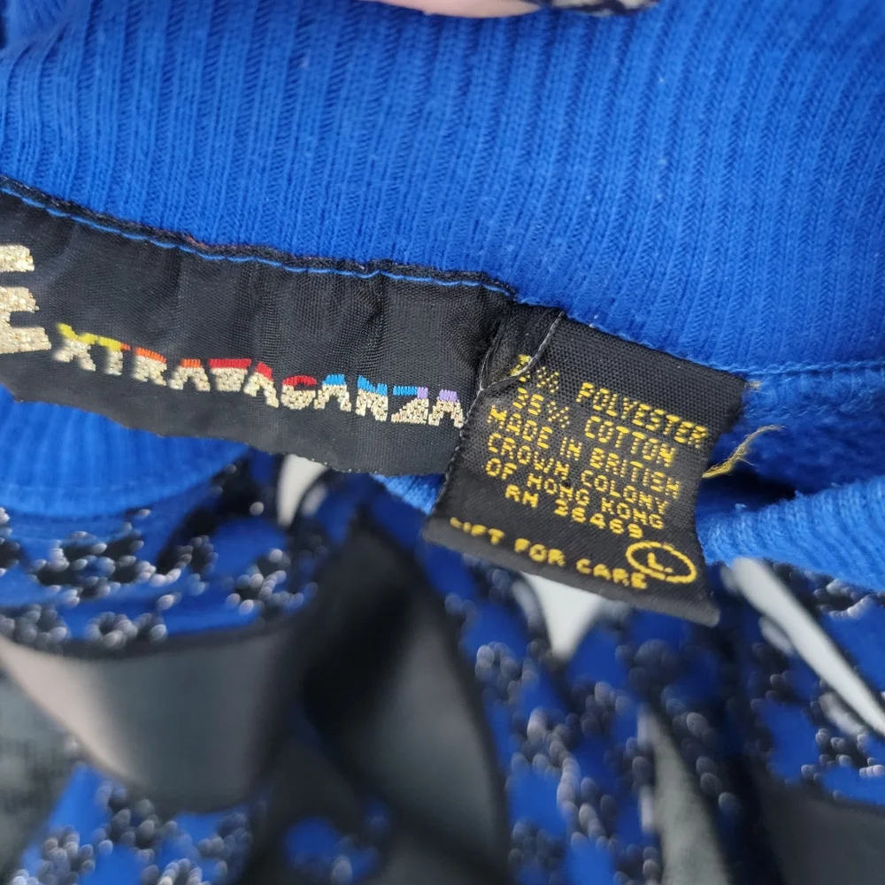 Vintage 80s Extravagannza Mock Neck Abstract Royal Blue Sweatshirt Size Large - Picture 6 of 17